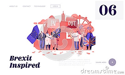 Brexit and Anti Brexit Supporters Demonstration Website Landing Page. People with Britain and European Union Flags Vector Illustration