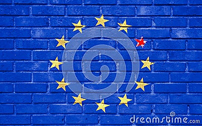 Brexit blue european union EU flag on brick wall and one star with great britain flag Stock Photo