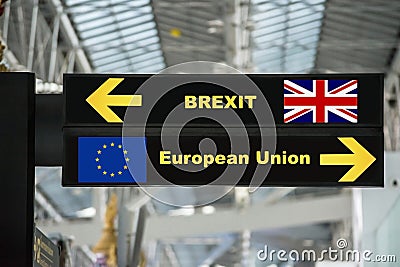 Brexit or british exit on airport sign board Stock Photo