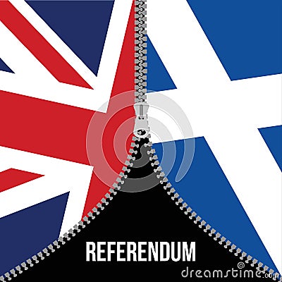 Brexit concept. British flag. Scottish flag. Scottish referendum. Symbol of imminent exit of Scotland out of the Great Britain. Vector Illustration