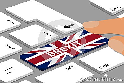 BREXIT Concept - Computer Or Laptop Keyboard With Blue Button With Fingers - Vector Illustration Editorial Stock Photo