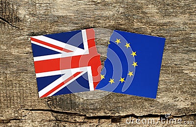 Brexit concept, half of EU and Great Britain flags Stock Photo