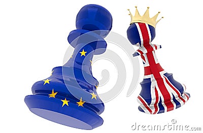 Brexit conflict eurepean union flag and great britain england flag pawn with crown - 3d rendering Stock Photo