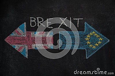 Brexit, flags of the United Kingdom and the European Union on blackboard Stock Photo