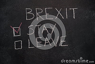 Brexit stay or leave on black chalkboard Stock Photo