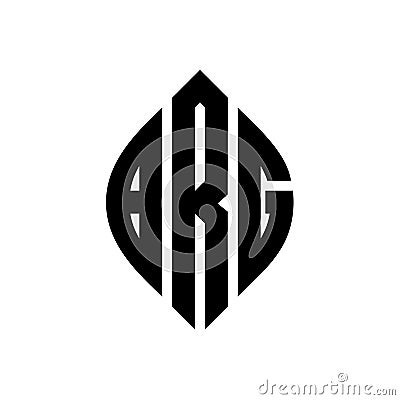 BRG circle letter logo design with circle and ellipse shape. BRG ellipse letters with typographic style. The three initials form a Vector Illustration