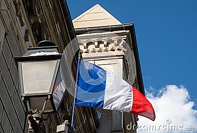 French national flag in Briancon Editorial Stock Photo
