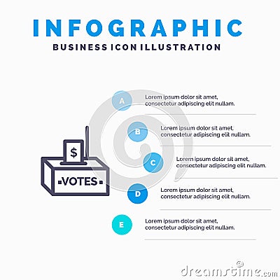 Bribe, Corruption, Election, Influence, Money Line icon with 5 steps presentation infographics Background Vector Illustration