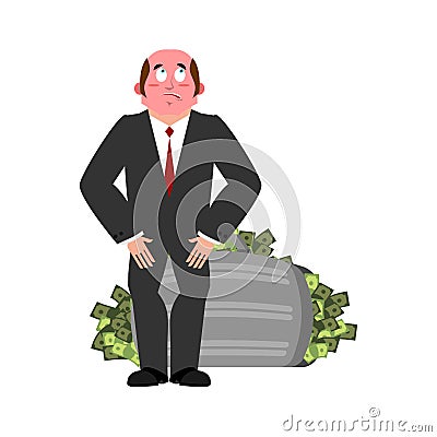 Bribe taker and suitcase of money. Shame boss. Fie upon you! on Vector Illustration