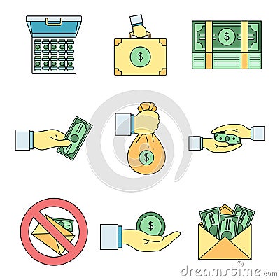 Bribery corrupt practices icon set vector color Vector Illustration