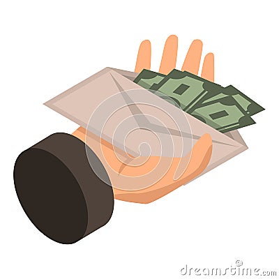 Bribery give envelope money icon, isometric style Vector Illustration