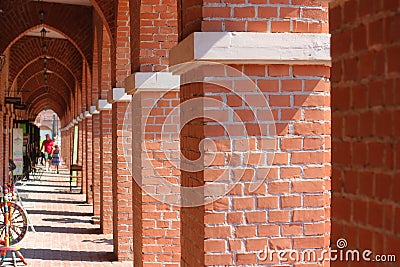 Brick arch perspective outdoor in sunshine day Stock Photo