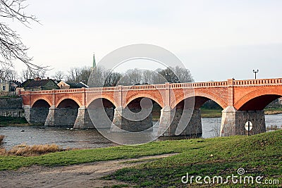 The brick bridge of Kuldiga Editorial Stock Photo