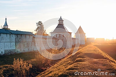 Brick cathedral fortress medieval Christian era at sunset Stock Photo
