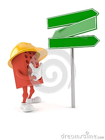 Brick character with blank road sign Stock Photo