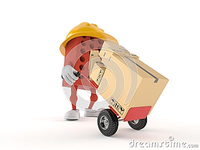 Brick character with hand truck Cartoon Illustration