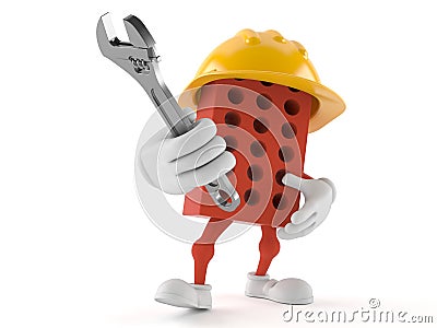 Brick character holding adjustable wrench Stock Photo