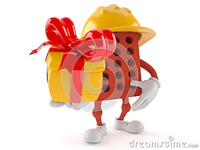 Brick character holding gift Stock Photo