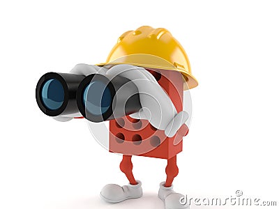 Brick character looking through binoculars Stock Photo