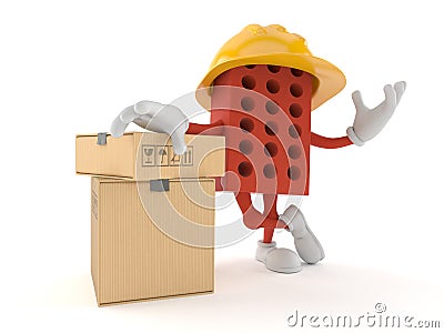 Brick character with stack of boxes Stock Photo