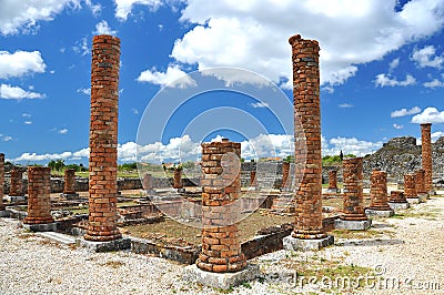 Brick columns in roman ruins Stock Photo