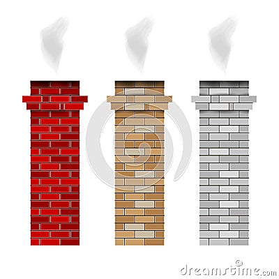 Brick fireplace chimney pipes. 3D vector illustration Vector Illustration