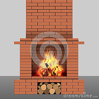 Brick fireplace Vector Illustration