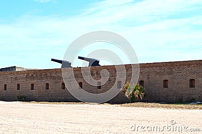 Brick fort with two cannons atop wall Stock Photo