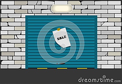 Brick garage with sectional door and with a lamp over them Vector Illustration