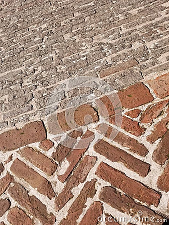 Brick Herringbone Pattern Stone Wall Stock Photo