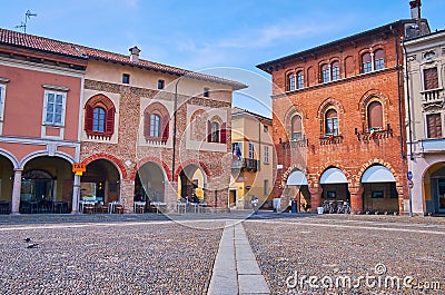 Historic mansions on Piazza della Vittoria, Lodi, Italy Stock Photo