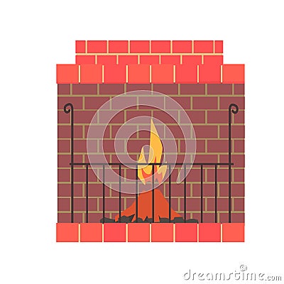 Brick home fireplace with fire vector Illustration Vector Illustration