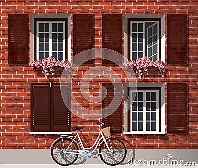 Brick house and bicycle Vector Illustration