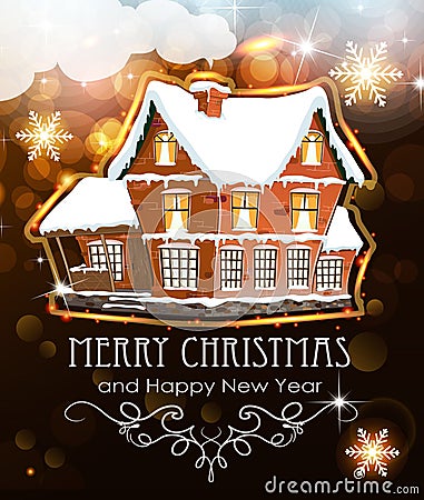 Brick house on Christmas background Vector Illustration