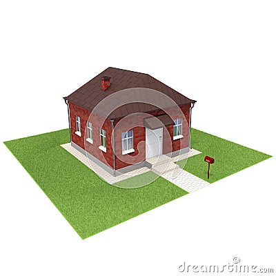 Brick house on the grassfield Stock Photo