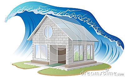 Brick house washes flood Vector Illustration