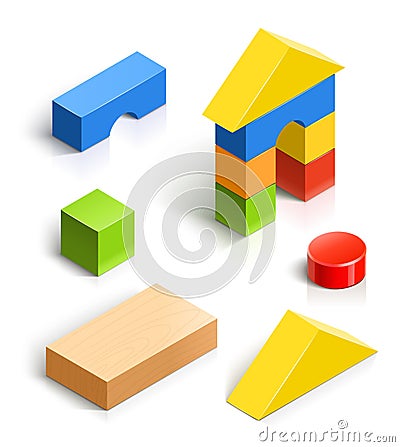 Brick house. wooden toy set Vector Illustration