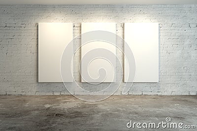Brick interior with banners Stock Photo