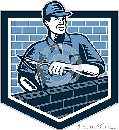 Brick Layer Mason Masonry Worker Retro Vector Illustration