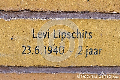 Brick Levi Lipschits At The Holocaust Name Monument At Amsterdam The Netherlands 28-10-2021 Editorial Stock Photo