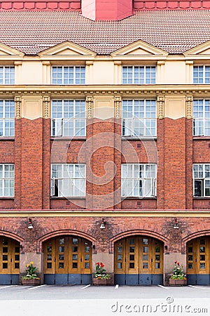 Brick old building front Stock Photo