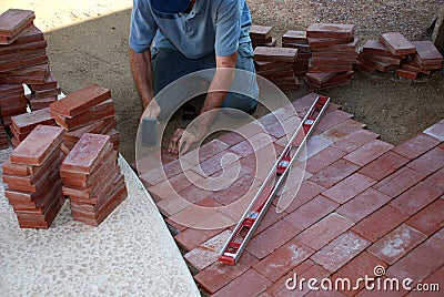 Brick path construction Stock Photo