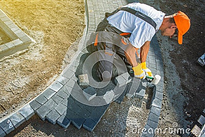 Brick Paving Works Stock Photo