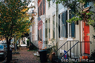 Brick row houses in Old Town, Alexandria, Virginia Stock Photo