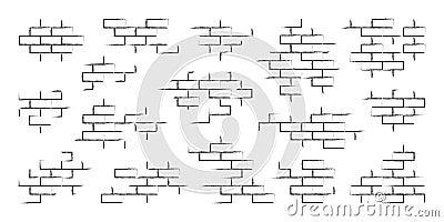 Brick texture. Stone building wall sketch. Old masonry grunge elements of simple architecture blocks. Brickwork pattern Vector Illustration