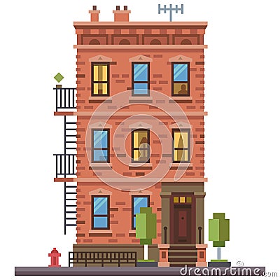 Brick townhouse Cartoon Illustration