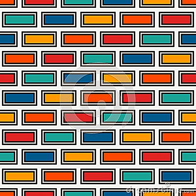 Brick wall abstract background. Bright colors seamless pattern with classic geometric ornament. Bricks motif. Vector Illustration