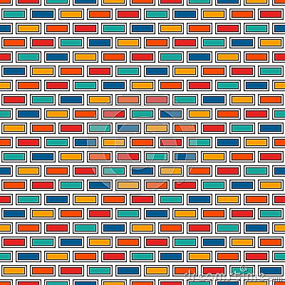 Brick wall abstract background. Bright colors seamless pattern with classic geometric ornament. Bricks motif. Vector Illustration