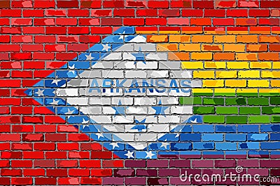 Brick Wall Arkansas and Gay flags Vector Illustration