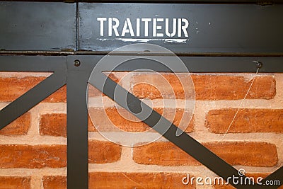 Brick wall background and french word Stock Photo